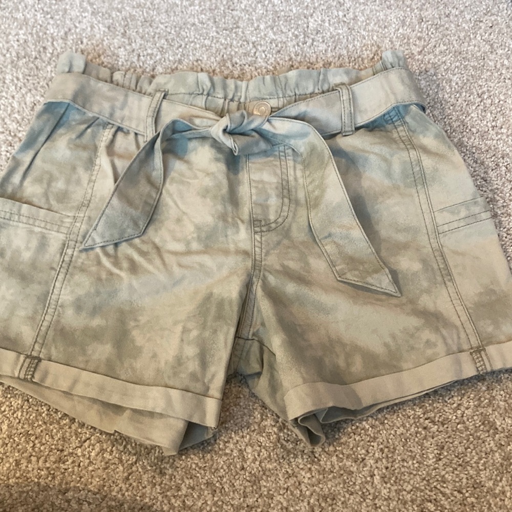 Abercrombie kids paper bag waist high rise shorts green and white tie dye